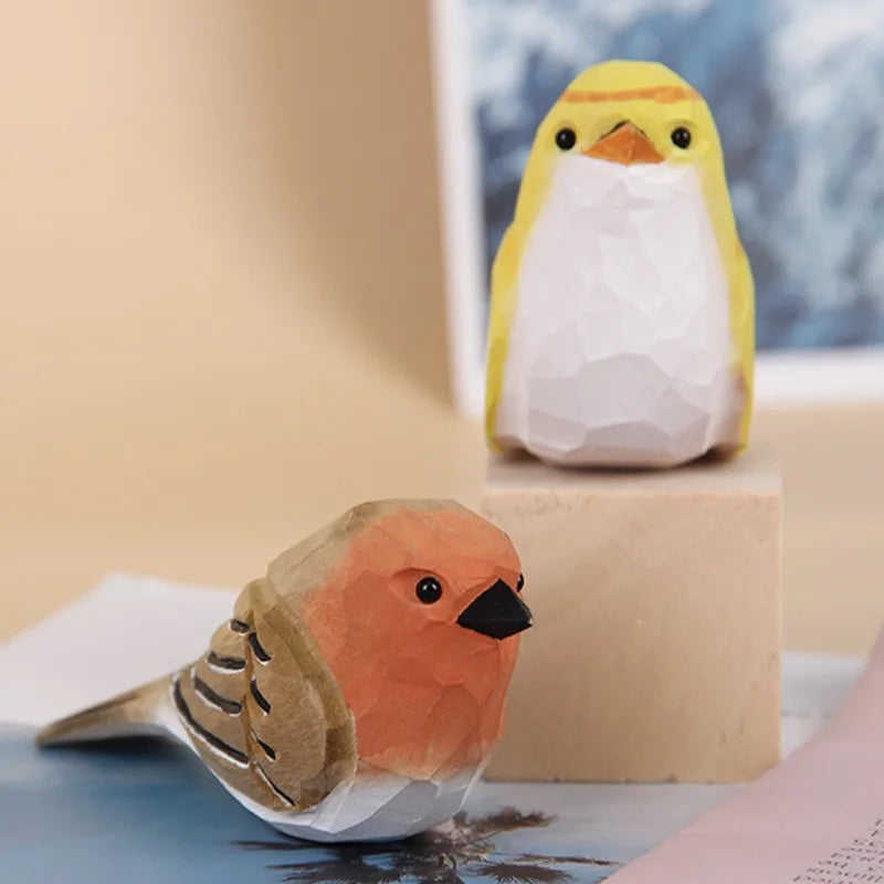 Wood Bird Statue Kawaii Handmade Craft Figurine Carving Model Cute Animal Statue Gifts Home Decor Lovely Sculpture Friend Gift