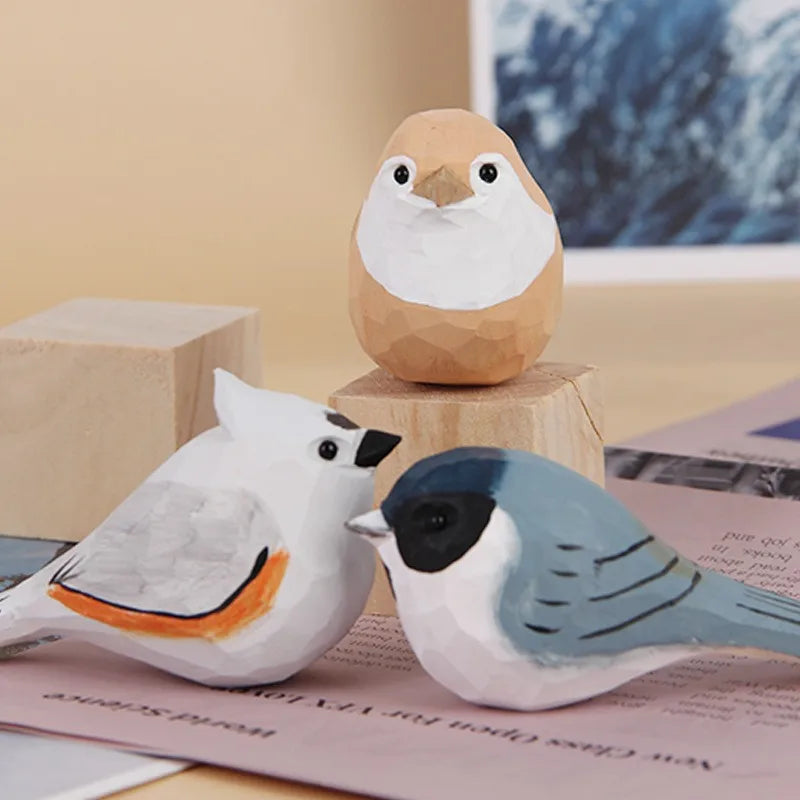 Wood Bird Statue Kawaii Handmade Craft Figurine Carving Model Cute Animal Statue Gifts Home Decor Lovely Sculpture Friend Gift