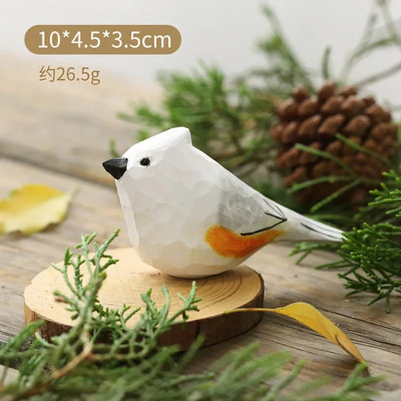 Wood Bird Statue Kawaii Handmade Craft Figurine Carving Model Cute Animal Statue Gifts Home Decor Lovely Sculpture Friend Gift
