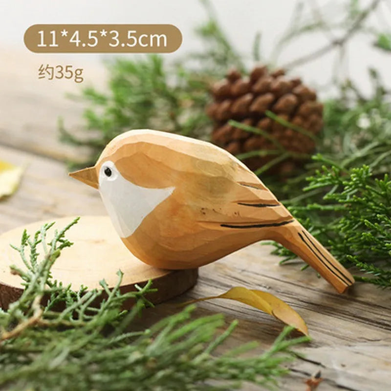 Wood Bird Statue Kawaii Handmade Craft Figurine Carving Model Cute Animal Statue Gifts Home Decor Lovely Sculpture Friend Gift