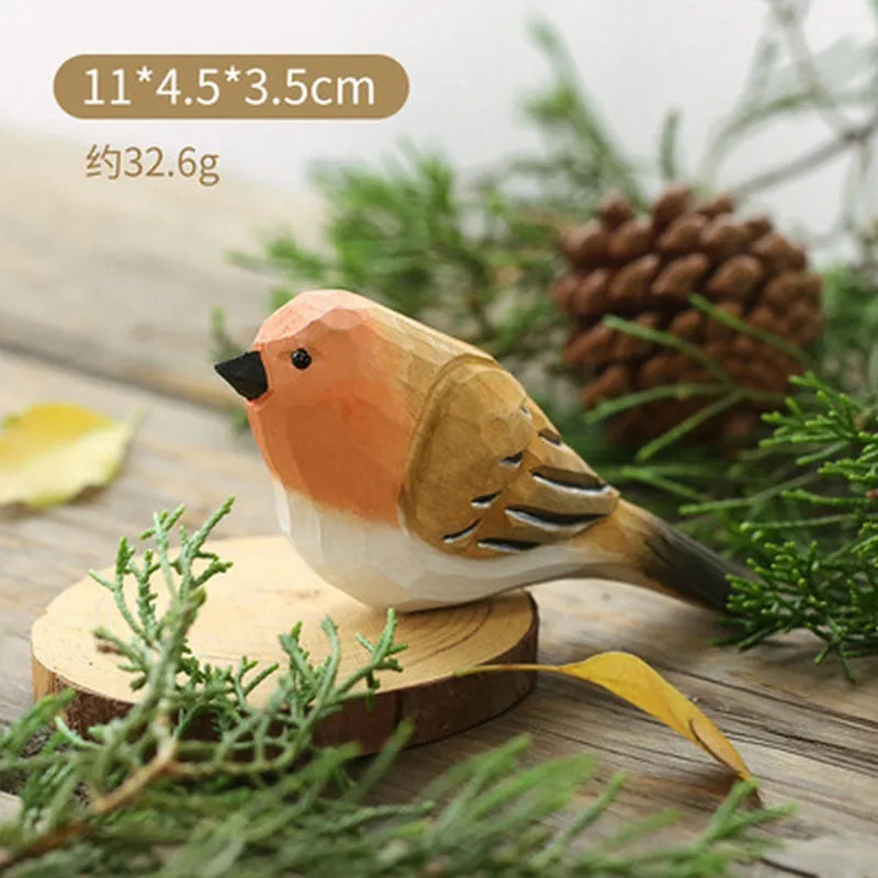 Wood Bird Statue Kawaii Handmade Craft Figurine Carving Model Cute Animal Statue Gifts Home Decor Lovely Sculpture Friend Gift