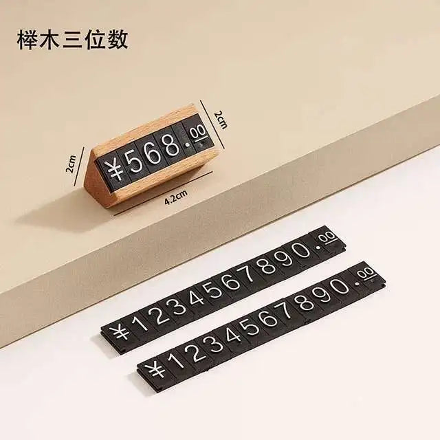 Wood Adjustable Number Letter Price Label Commodity, Wine, Tea, Beauty Products Display Plate Price Cube Tags